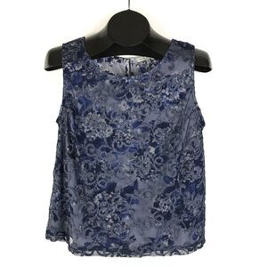 Search for Sanity Sleeveless Floral Blouse Women's Small Blue Keyhole Career